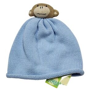 Gymboree Baby Hat Monkey Face Knit Sweater Blue 3-6 M VTG 2003 Animal Crackers